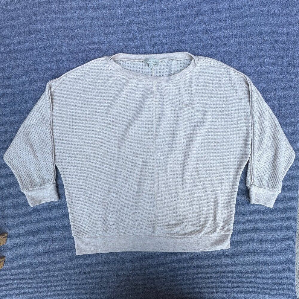 Chenault Waffle Knit Top Womens Size 1X Tan Dolman Sleeve Minimalist Neutral